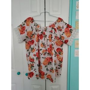 Floral Lace Trim Blouse